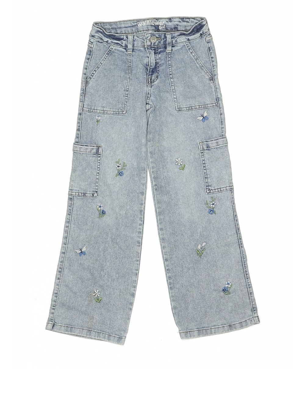 Wallflower Light Blue Embroidered Wide-Leg Jeans